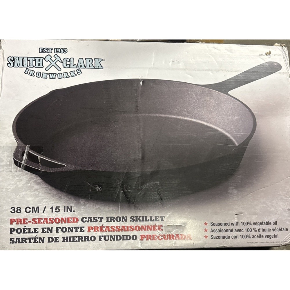 Smith & Clark Ironworks 15 in Cast Iron Pre-Seasoned Skillet Frying Pan NiB